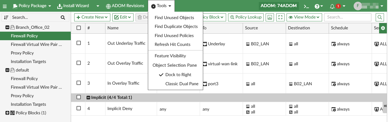 Viewing unused policies | FortiManager 7.6.0 | Fortinet Document Library