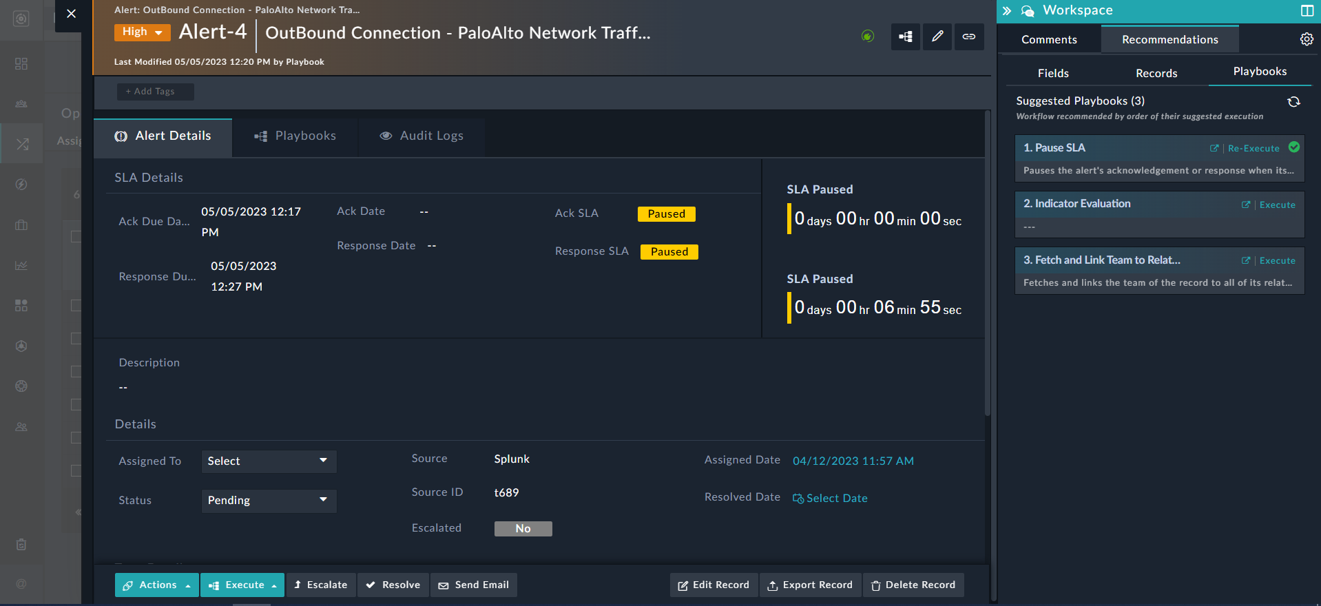Recommendation Pane- Displaying Playbook Suggetions