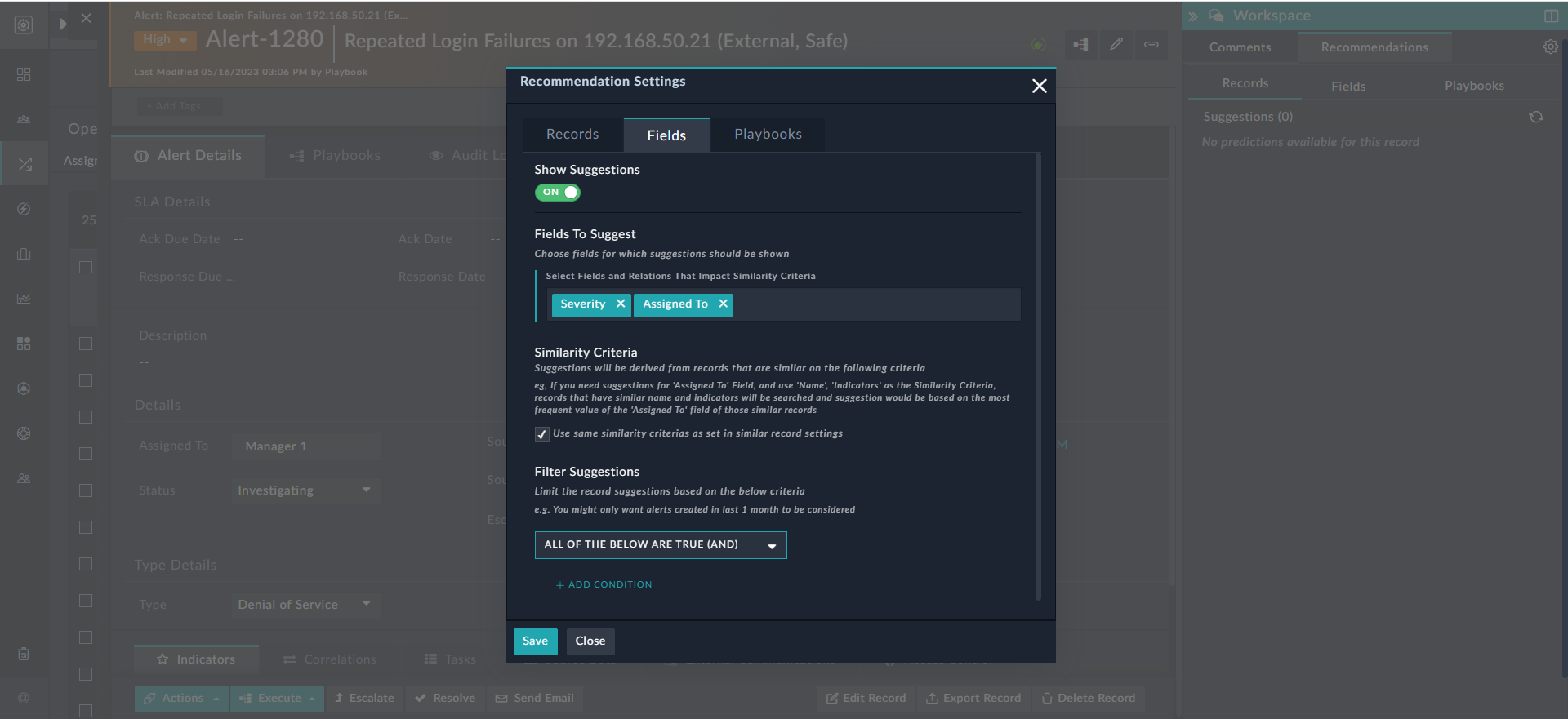 Choosing the fields for prediction