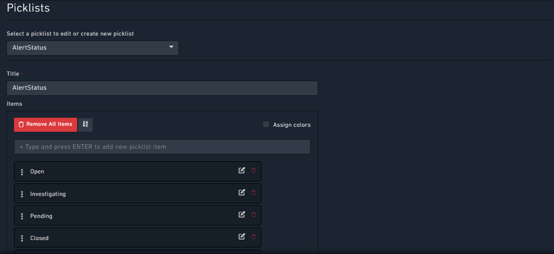 Editing Picklist items