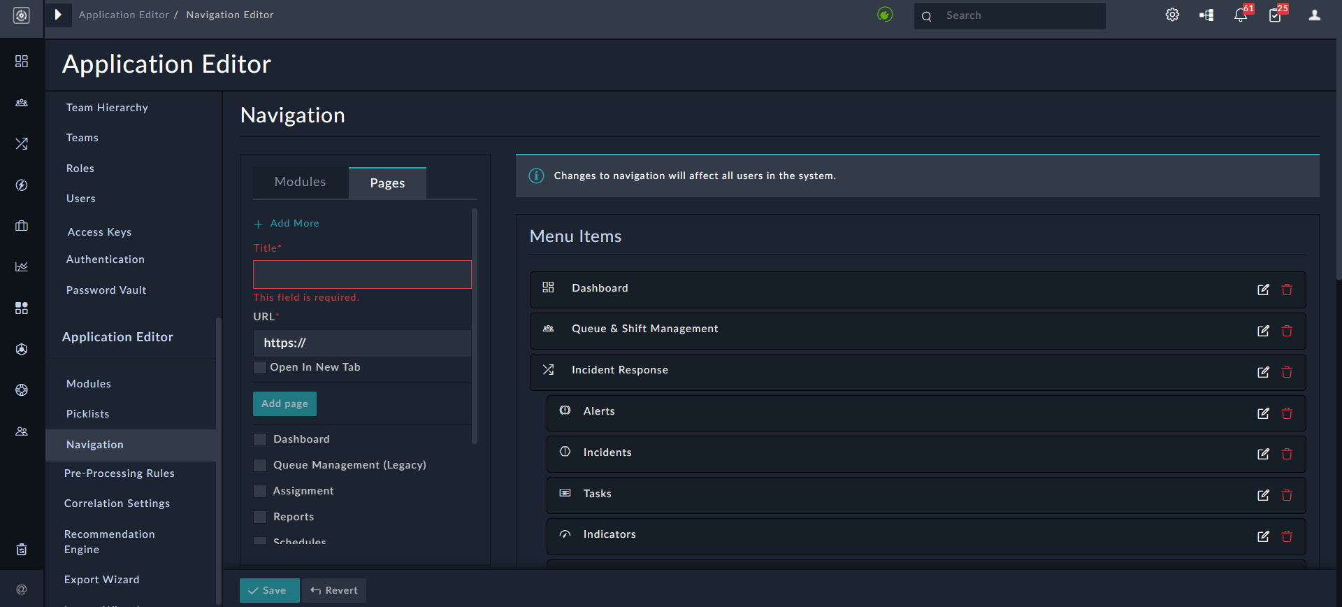 Navigation Editor: Pages Tab - Add More link