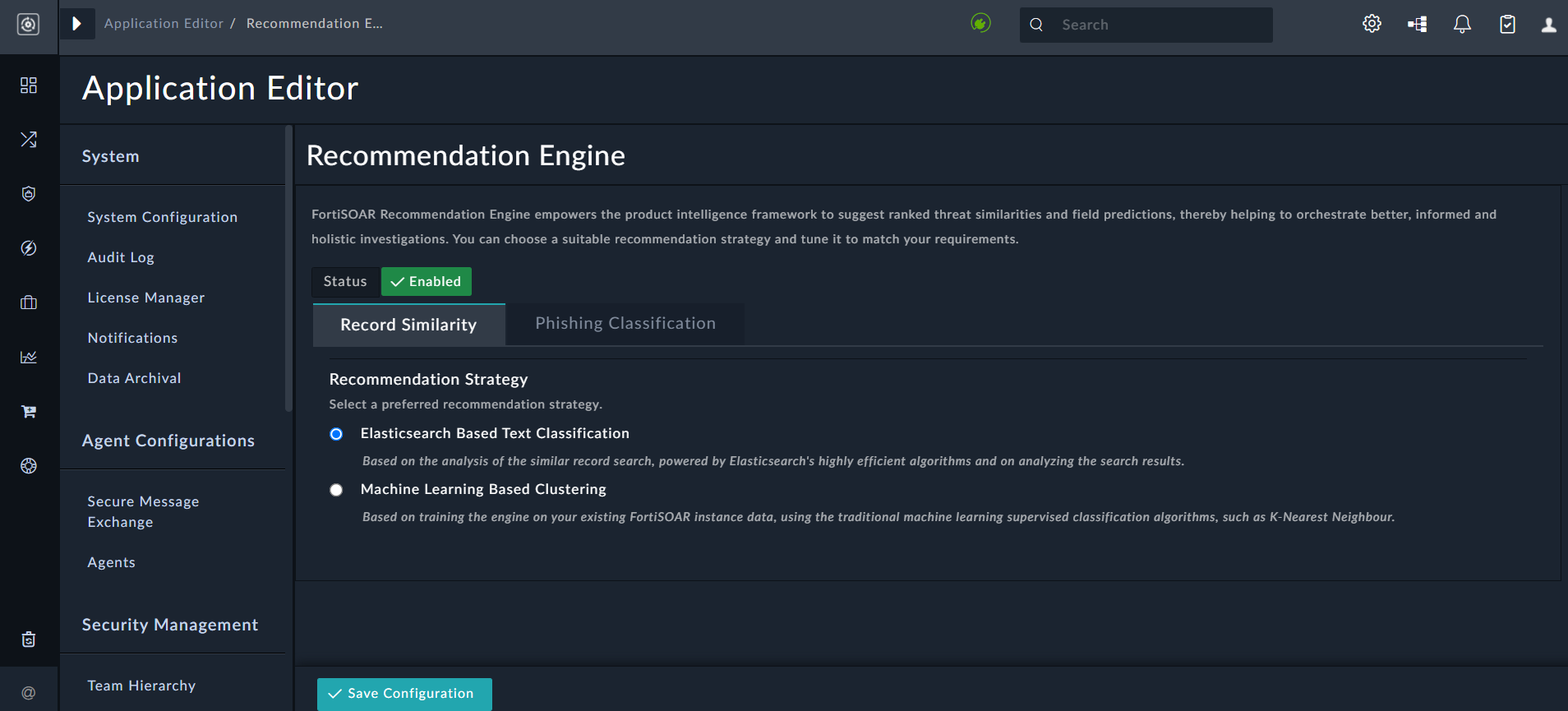 Application Editor - Recommendation Engine