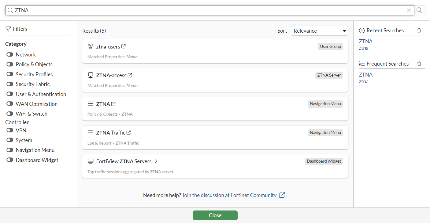 GUI-based global search | FortiGate / FortiOS 7.6.3 | Fortinet Document ...