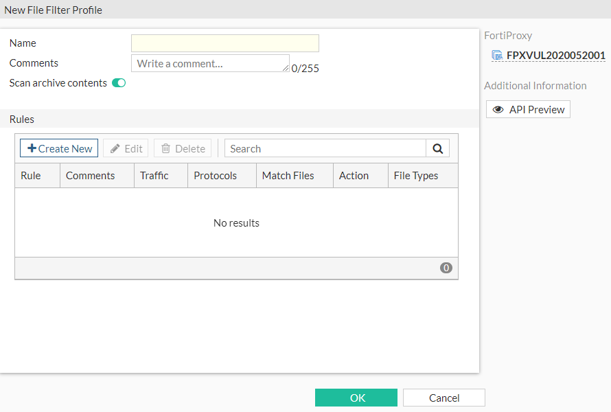 Create or edit a file filter profile FortiProxy 7.2.0