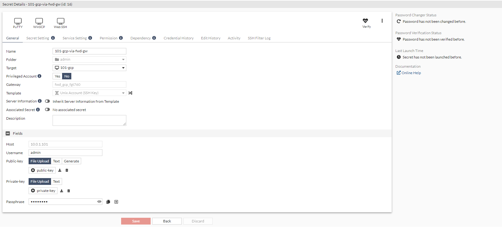 Creating a secret for the target | FortiPAM 1.5.0 | Fortinet Document ...