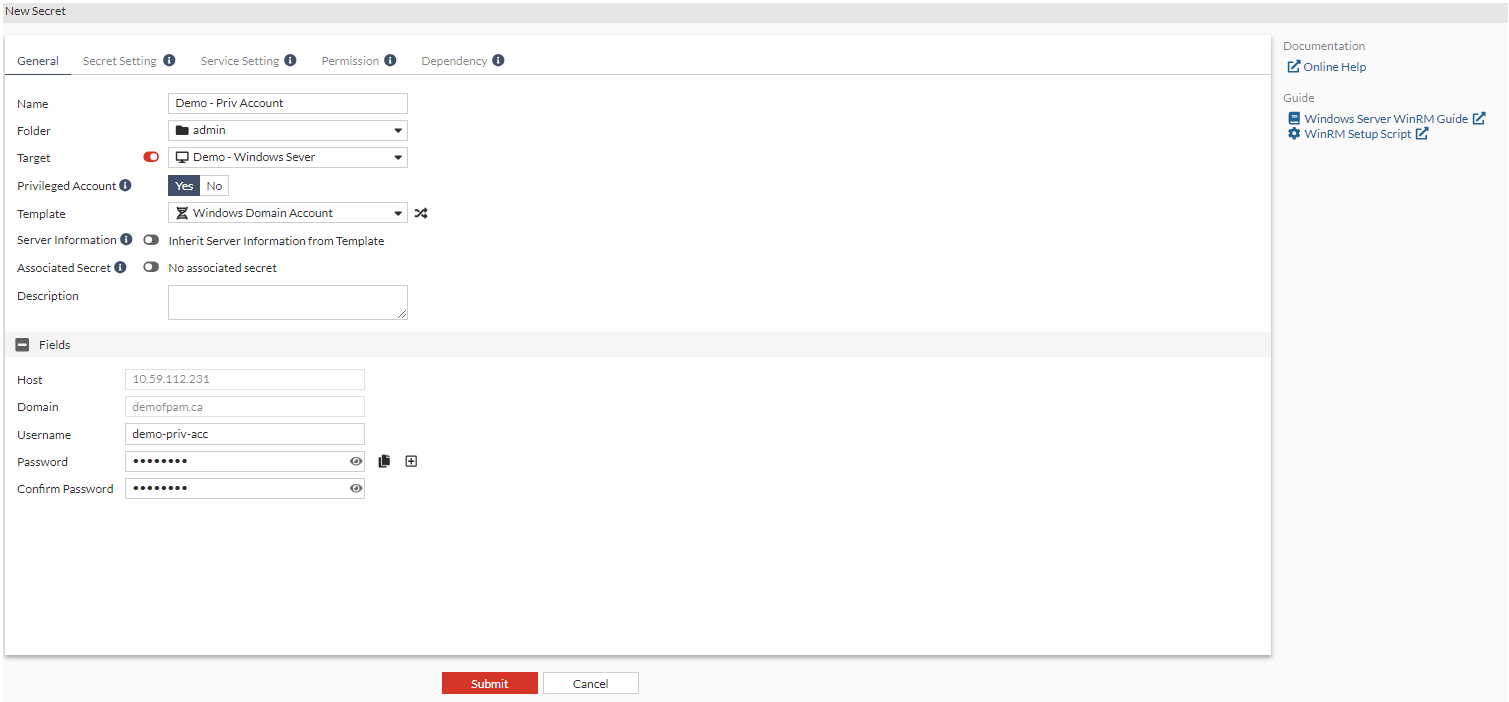 Creating a privileged account secret | FortiPAM 1.5.0 | Fortinet ...
