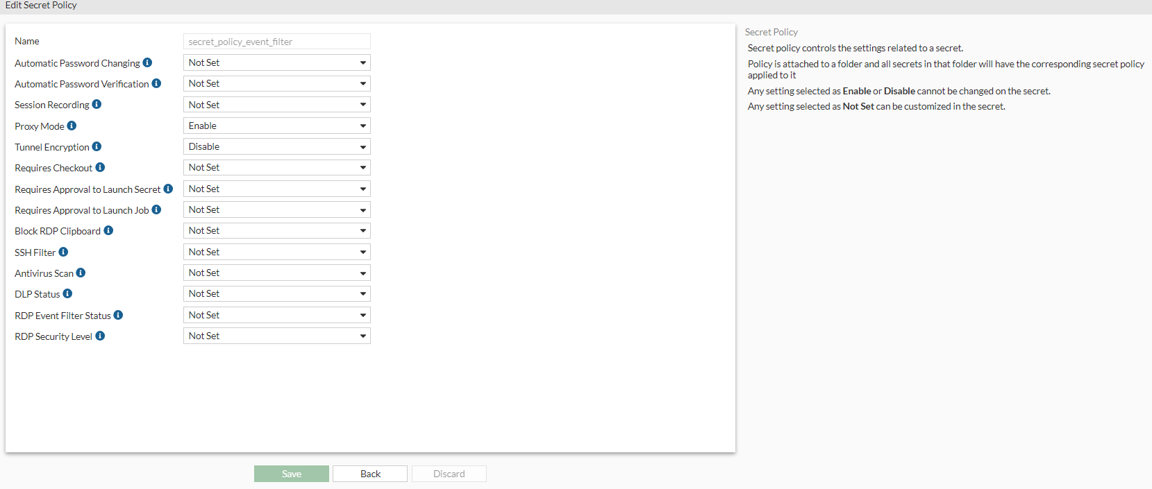 Creating a secret policy | FortiPAM 1.5.0 | Fortinet Document Library