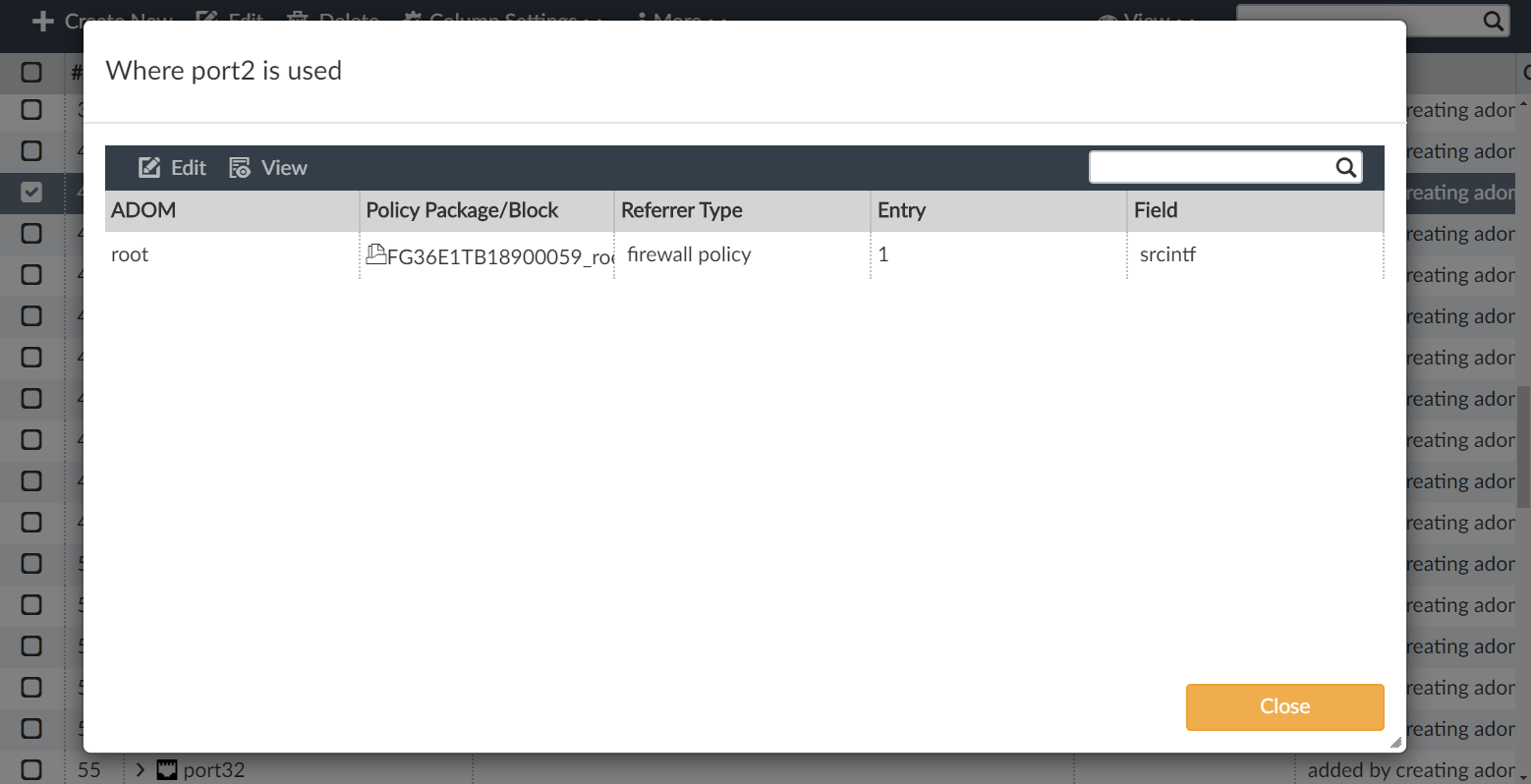 The modal window showing where a normalized interface is used The modal window showing where a normalized interface is used