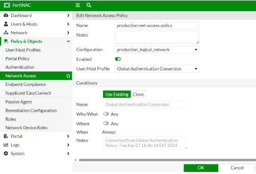 3. Create Network Access Policy | FortiNAC-F 7.2.0 | Fortinet Document ...