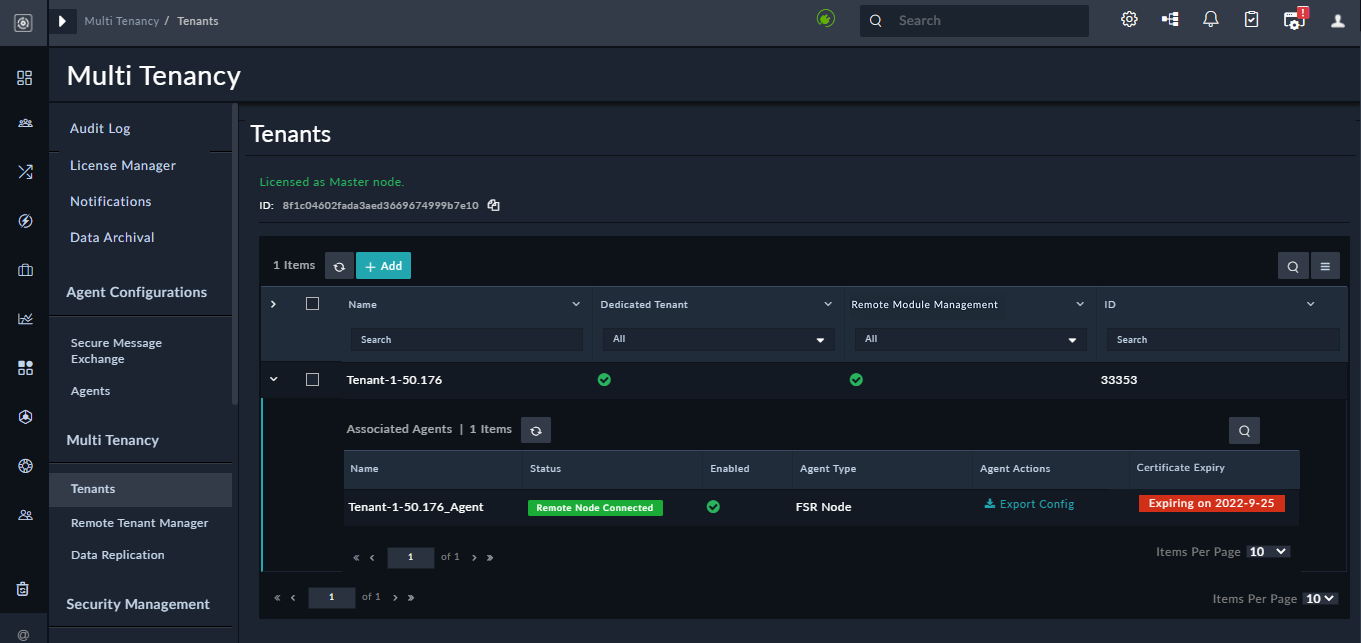 Tenant node - Exporting agent configuration