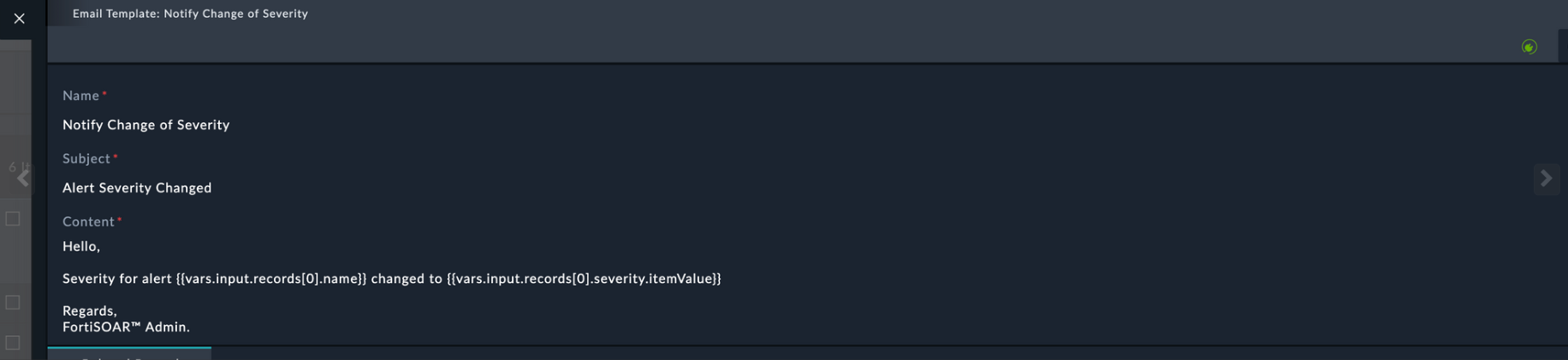 Example of an Email Template that sends notifications to users when alert severity is changed