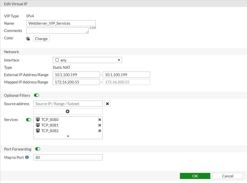 Virtual IP with services FortiGate / FortiOS 6.2.15