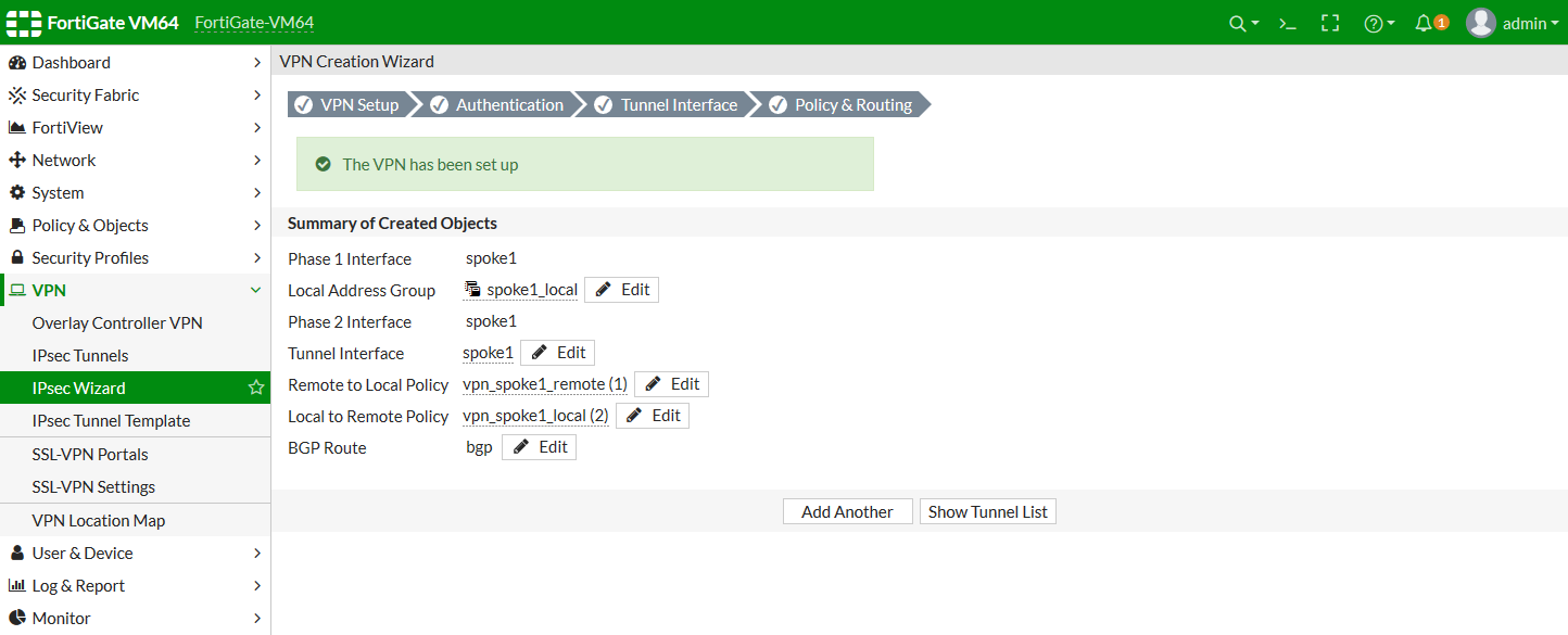 IPsec VPN wizard hubandspoke ADVPN support FortiGate / FortiOS 6.2.15