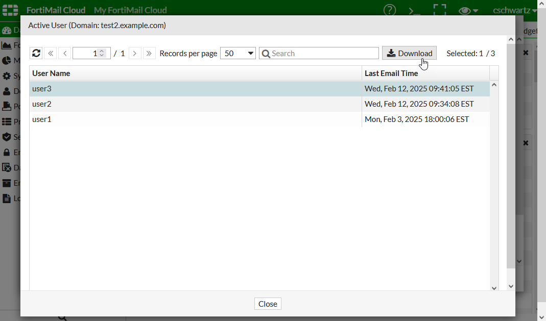 list of usernames with recent email deliveries