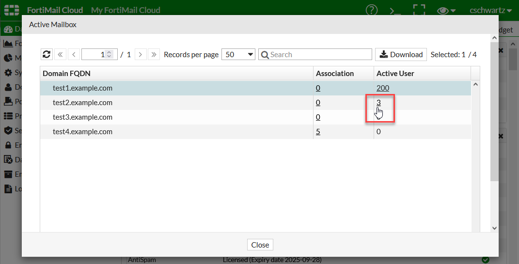 list of protected domains with recent email deliveries