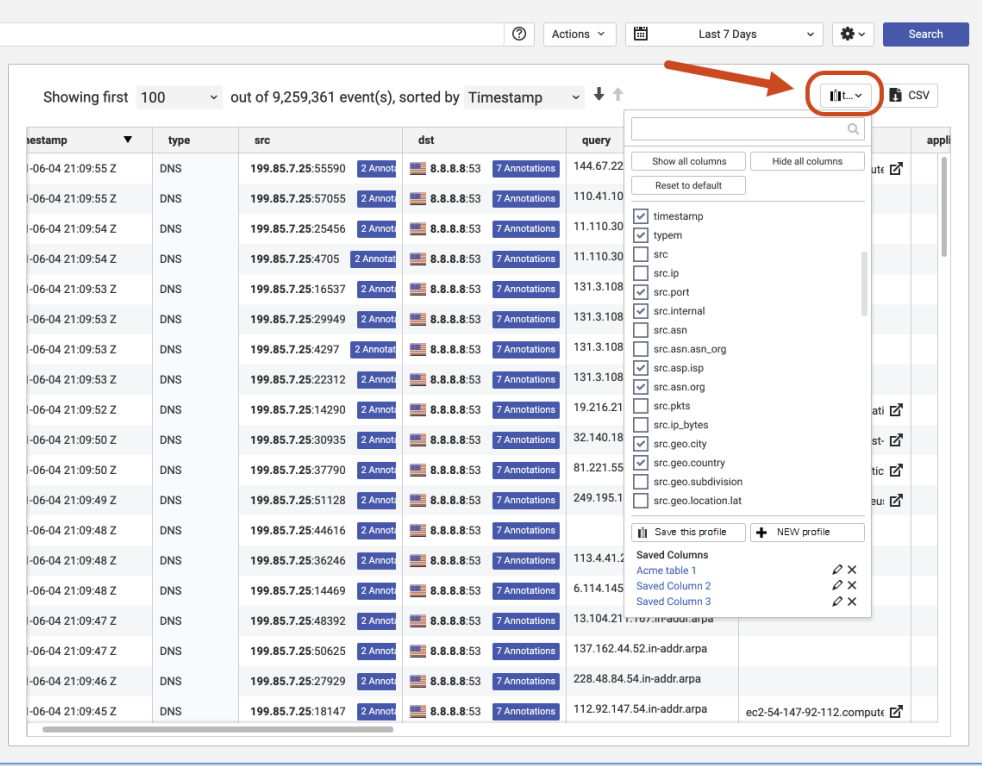 Define and save a column profile FortiNDR Cloud 2023.1.1