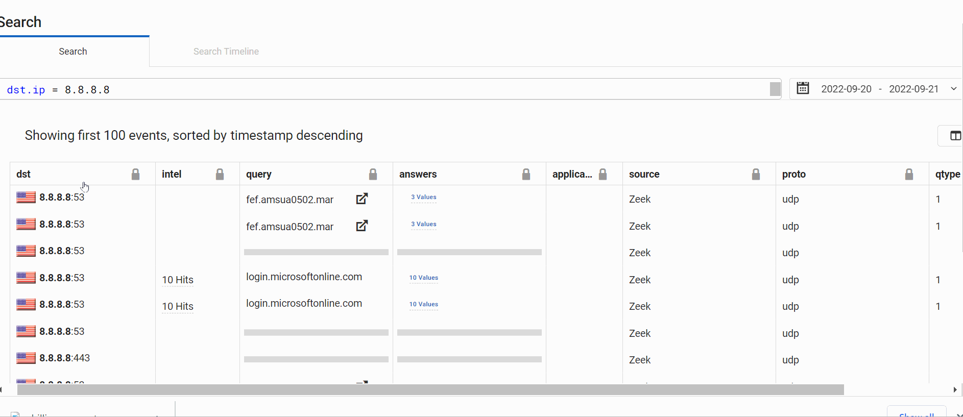 Search timeline | FortiNDR Cloud 2023.1.1