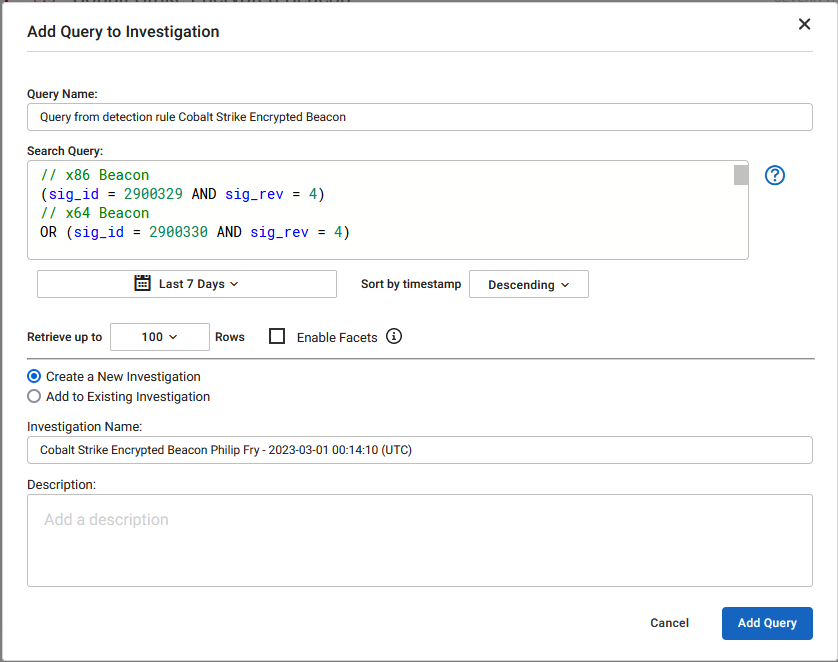 Start an investigation | FortiNDR Cloud 2023.2.0