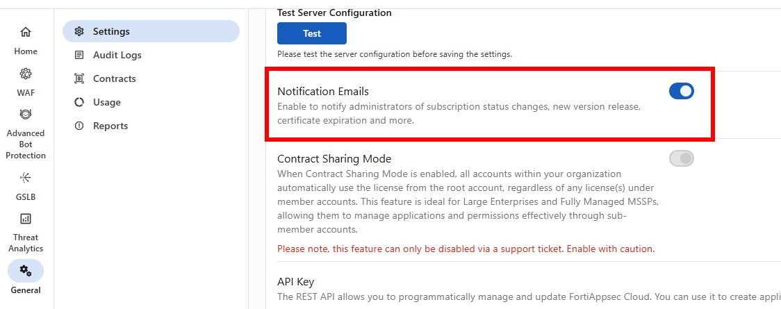 Settings | FortiAppSec Cloud | Fortinet Document Library