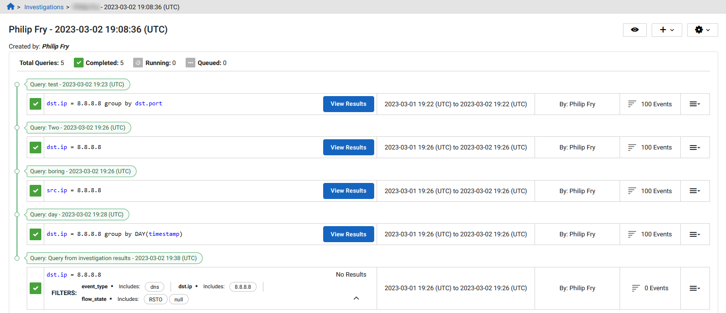 Investigation details with facets