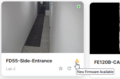 New Firmware Available tooltip on camera thumbnail images
