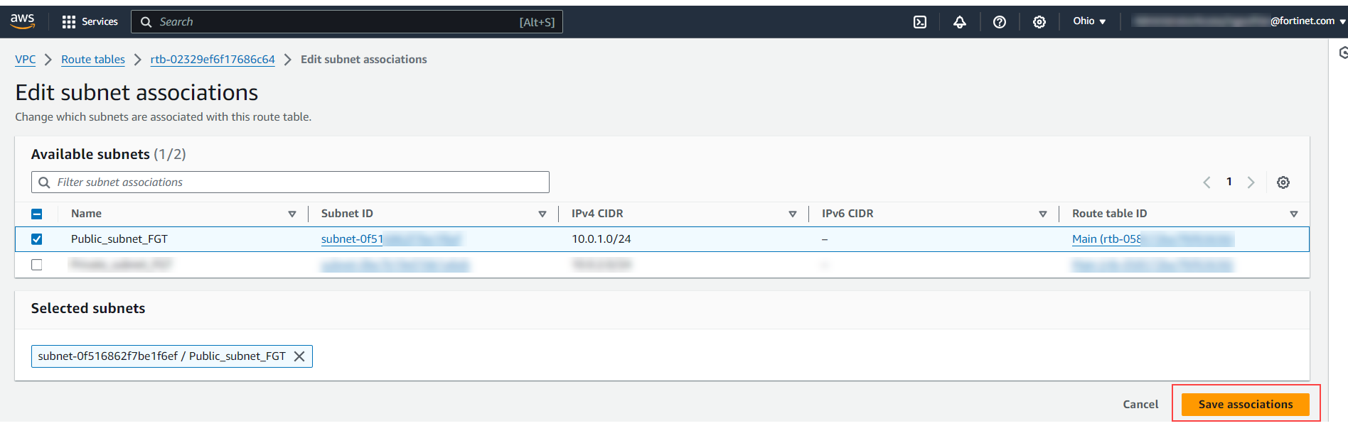 Creating route tables for public and private subnets | FortiVoice ...
