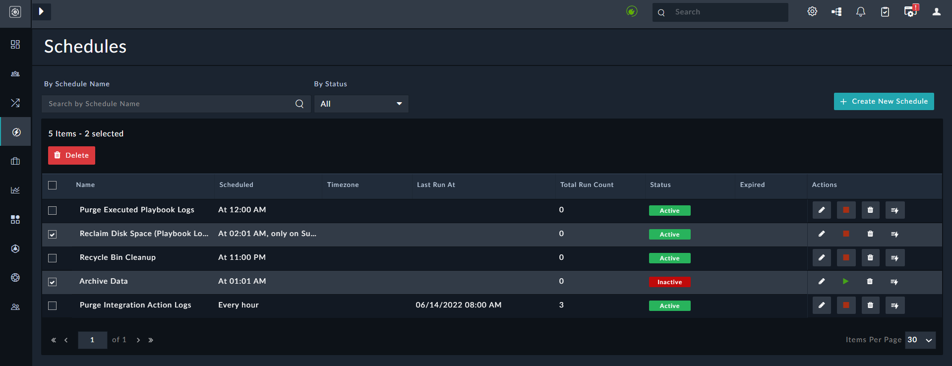 Schedules Page - Deleting multiple schedules