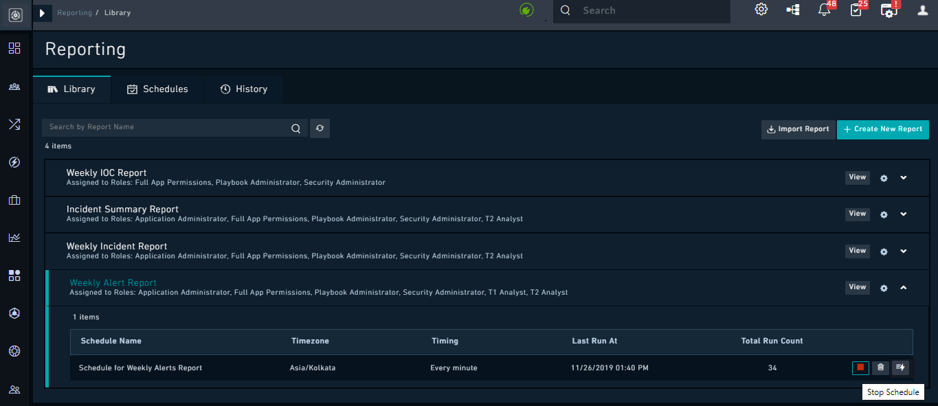 Schedules associated with reports