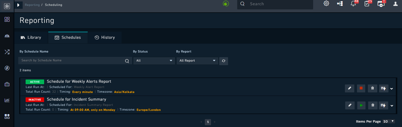Reporting - Scheduling Tab