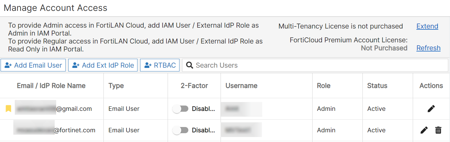 Manage Account Access | FortiLAN Cloud 23.2.0