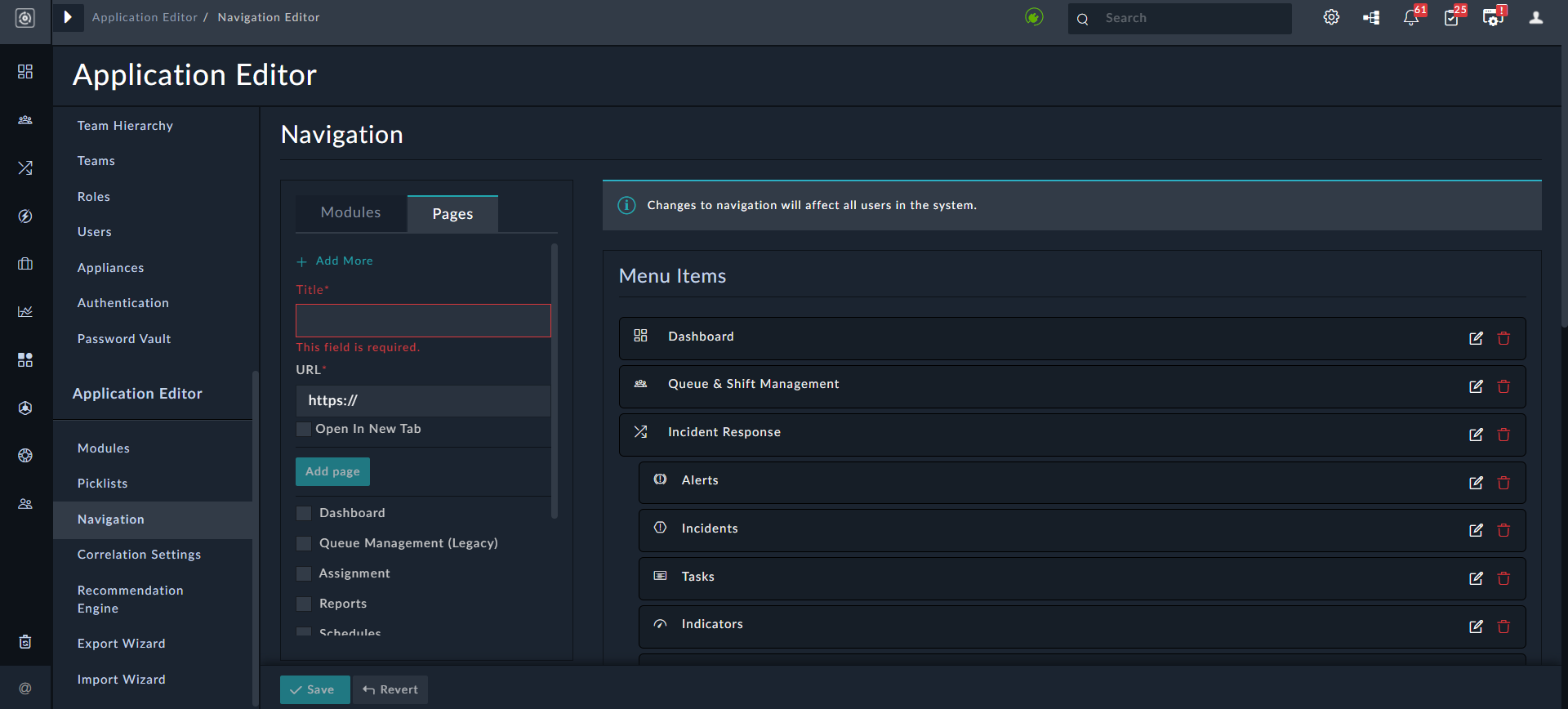 Navigation Editor: Pages Tab - Add More link