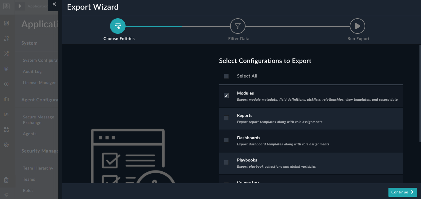Export Wizard - Choose Entities page