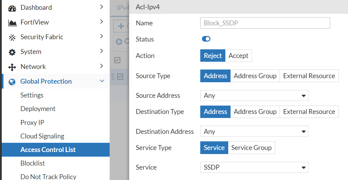 Access Control List | FortiDDoS-F 7.0.3 | Fortinet Document Library