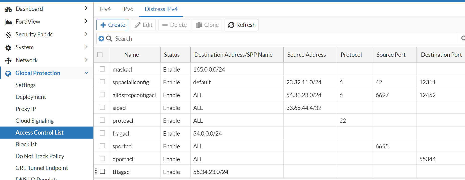 Access Control List | FortiDDoS-F 7.0.3 | Fortinet Document Library