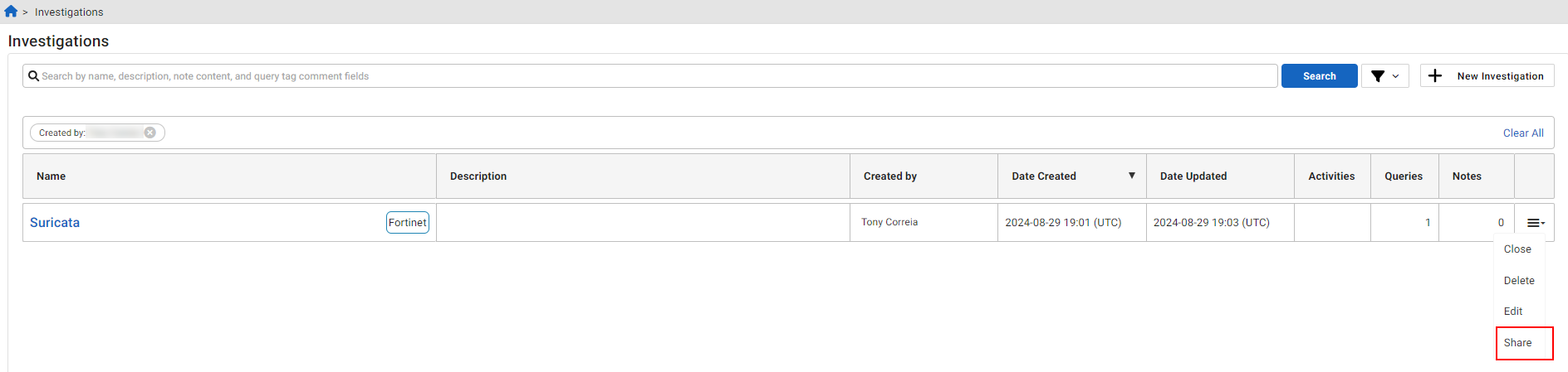 Fortinet Partner Case Database Share investigations | FortiNDR Cloud 25.2.a | Fortinet Document Library
