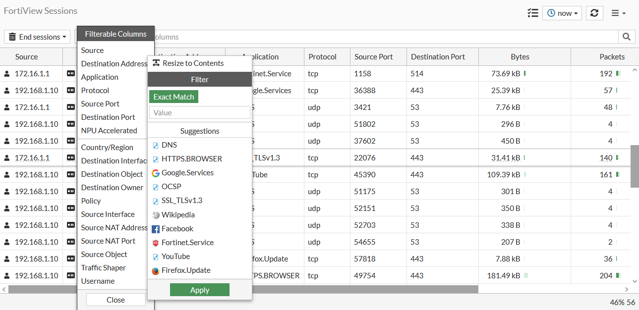 FortiAP Sessions filters