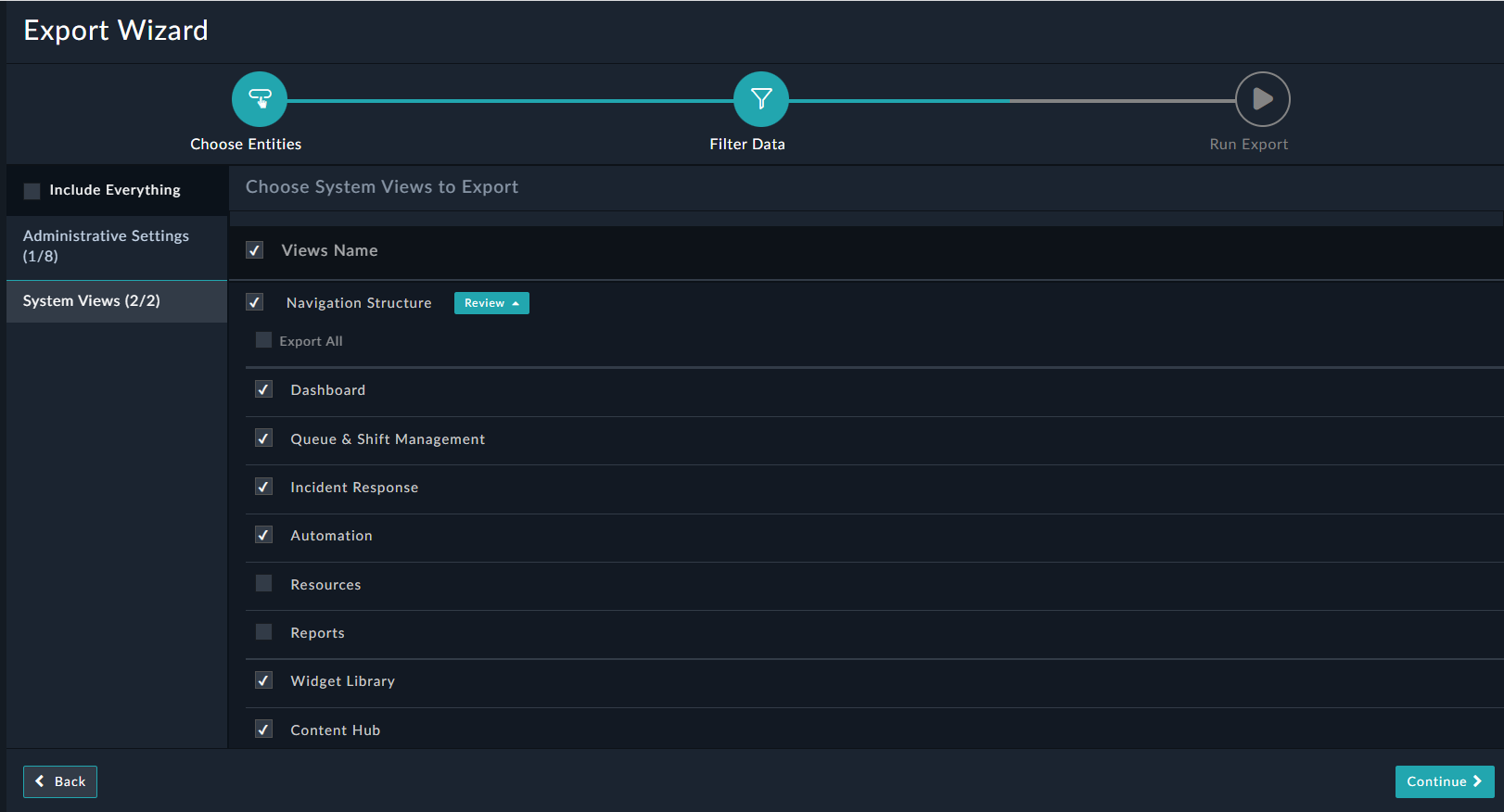 Export Wizard - Exporting a custom navigation