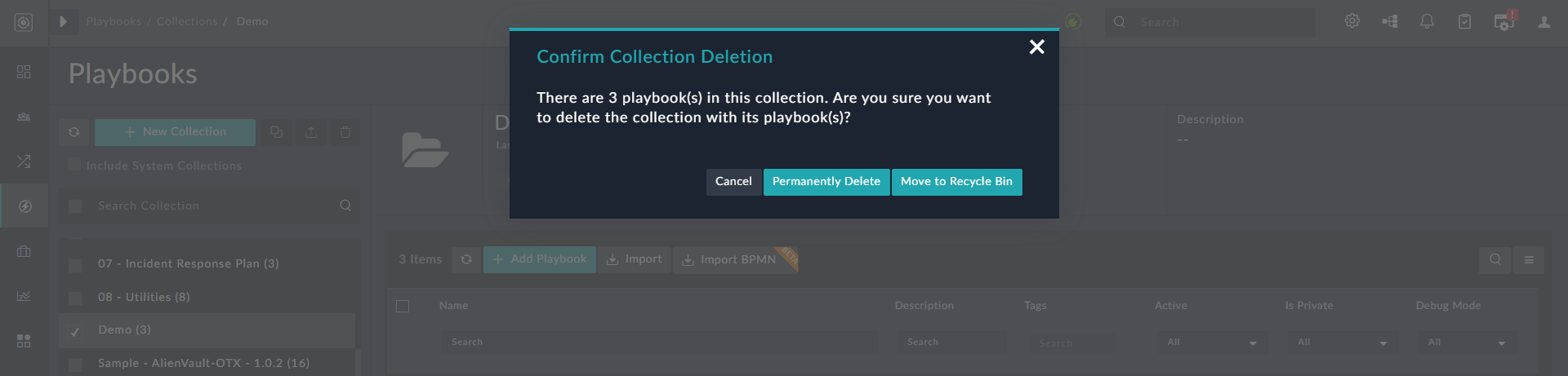 Confirm Collection Deletion dialog