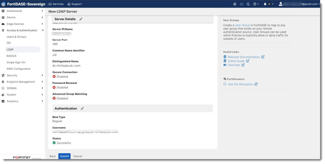 Set up LDAP server | FortiSASE-Sovereign | Fortinet Document Library