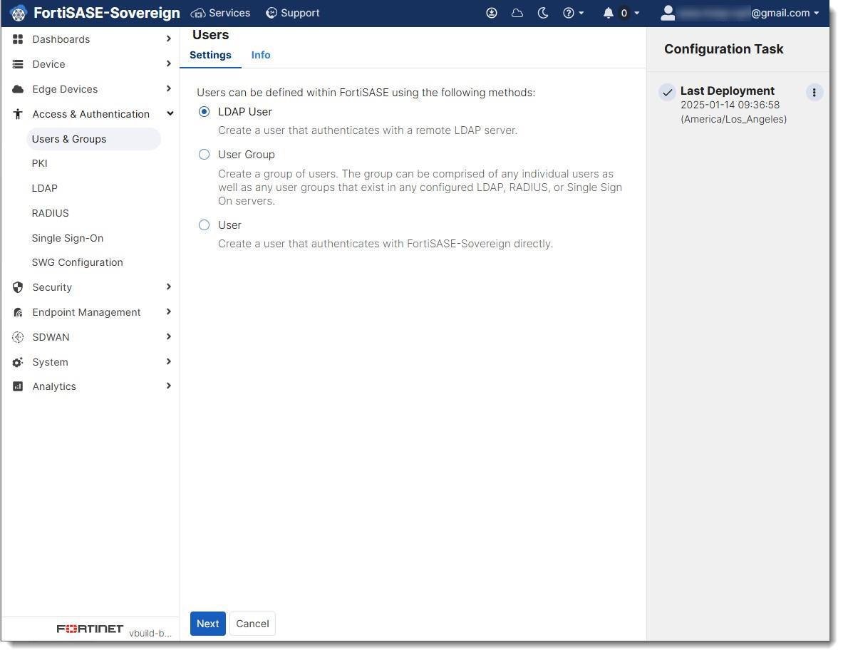 Create users | FortiSASE-Sovereign | Fortinet Document Library