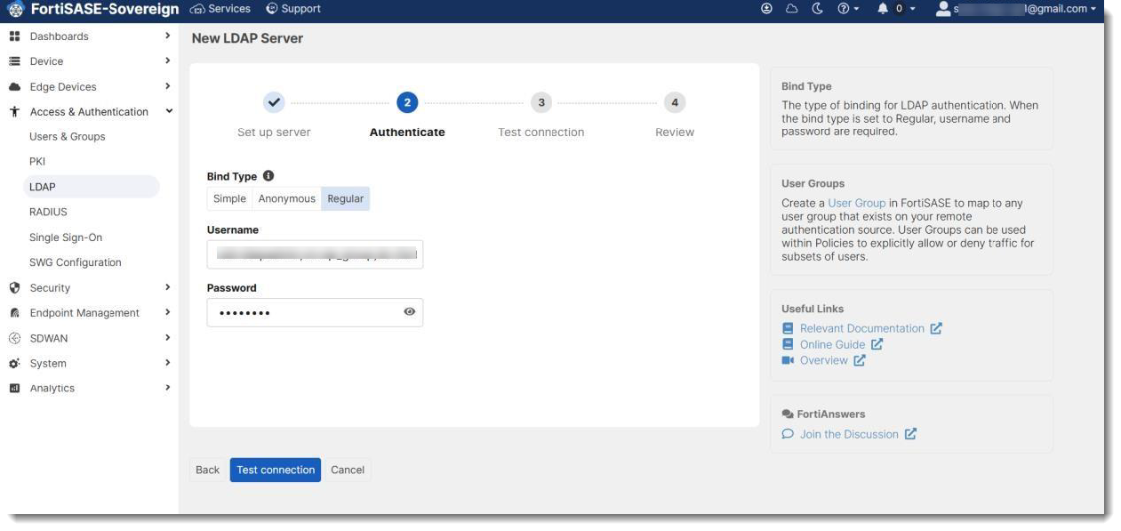 Set up LDAP server | FortiSASE-Sovereign | Fortinet Document Library