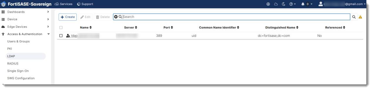 Set up LDAP server | FortiSASE-Sovereign | Fortinet Document Library