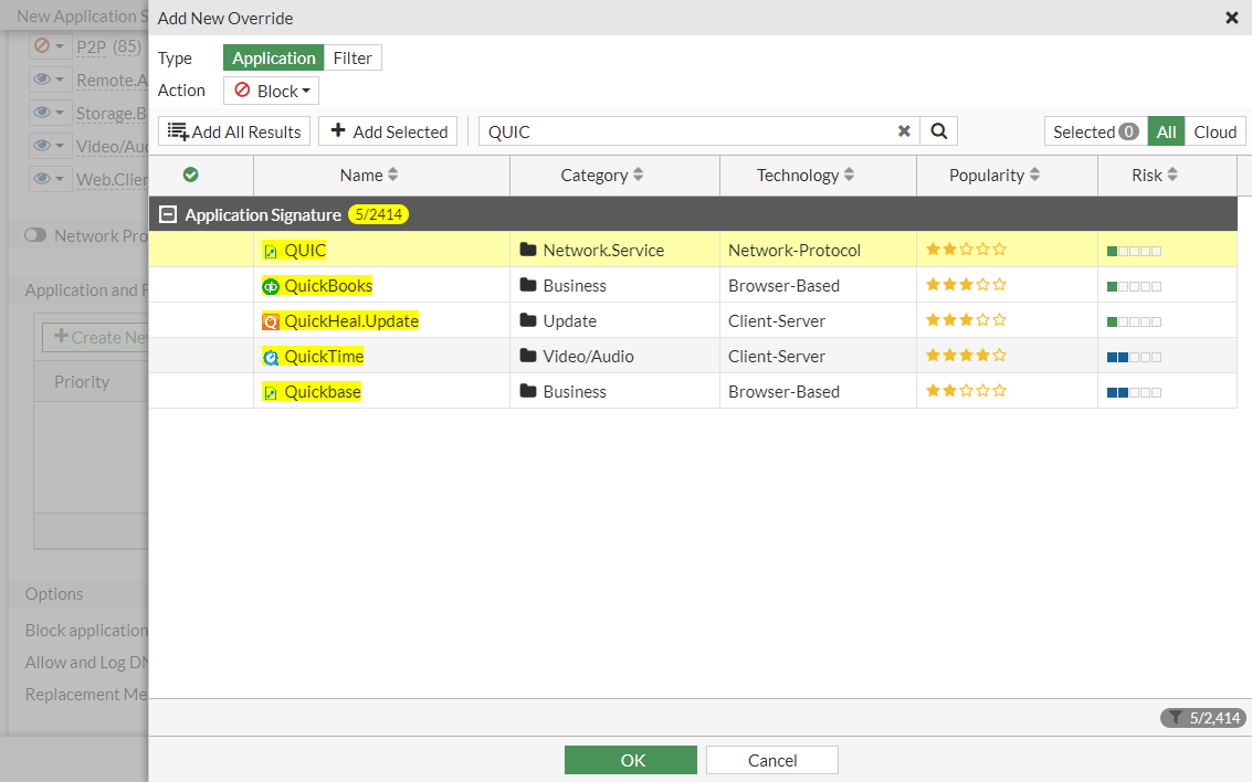 Blocking QUIC manually FortiGate / FortiOS 7.4.2 Document