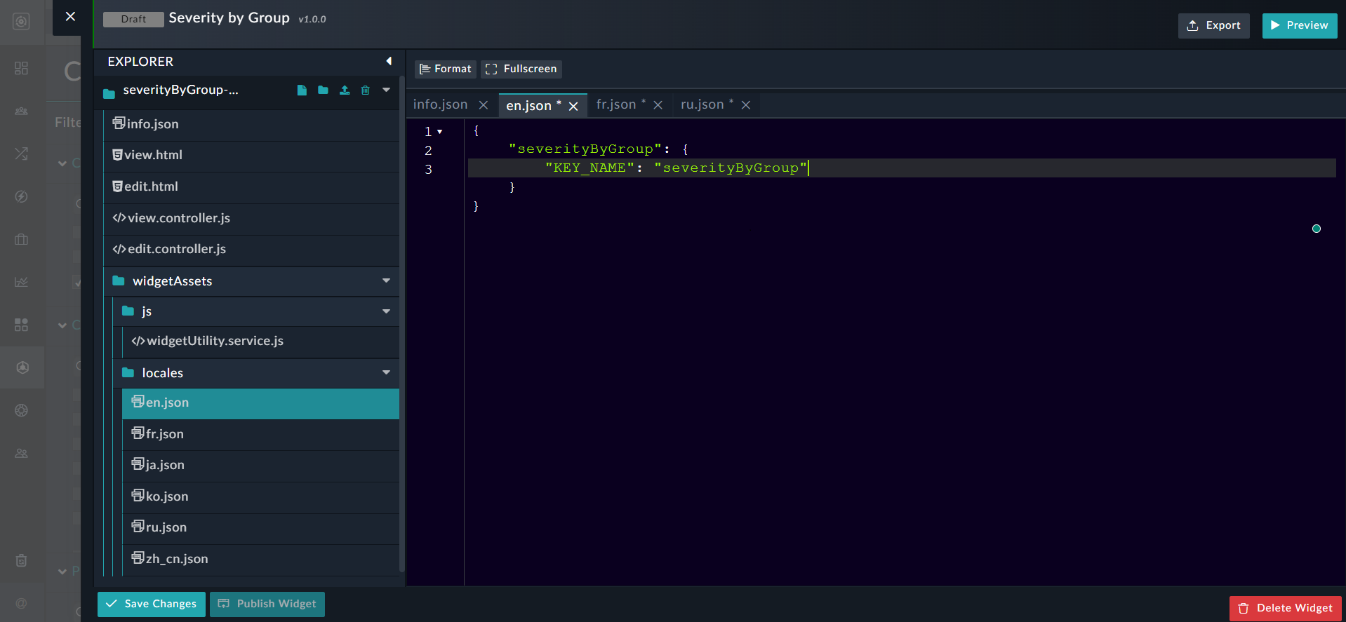 English JSON file containing key-value pairs