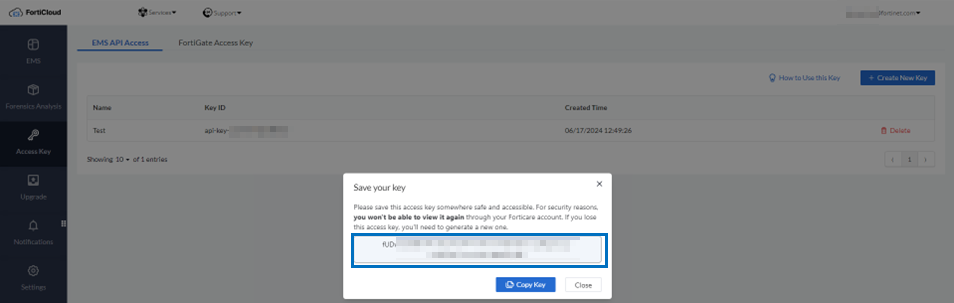 API access keys | FortiClient Cloud 24.4.0 | Fortinet Document Library
