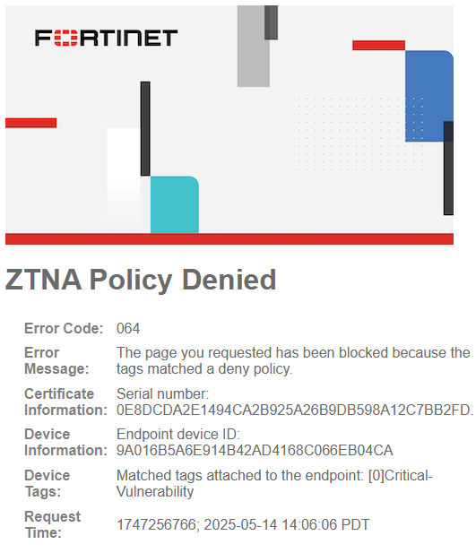 Fortinet Error Verify ZTNA access to the web applications | FortiGate / FortiOS 7.6.3 ...