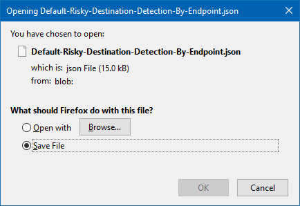 Screenshot displaying export file being saved.