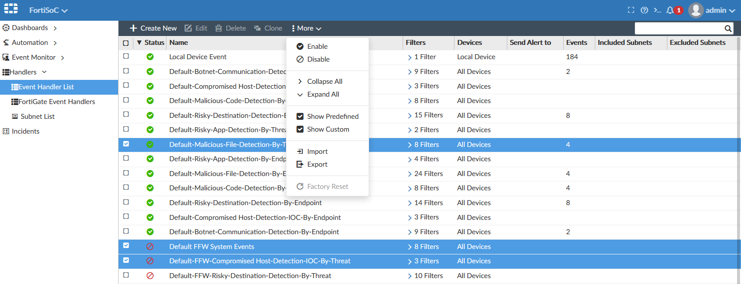 Screenshot displayinig Incidents & Events export