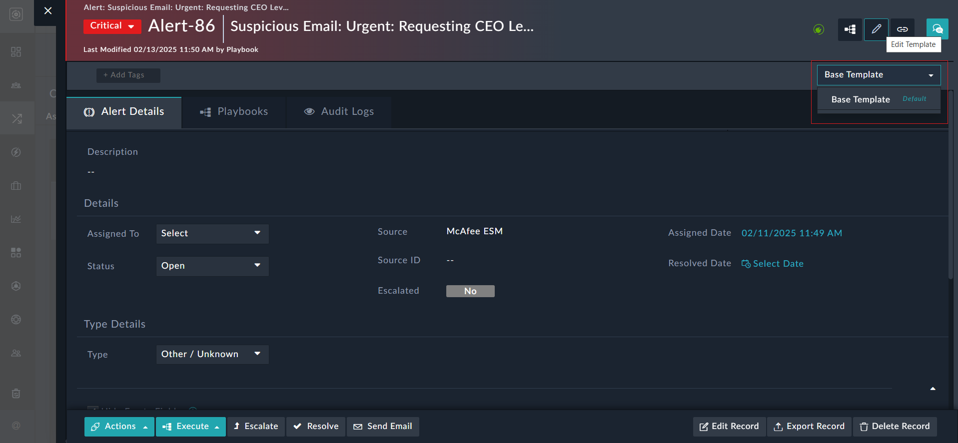 Detail View - Edit Template