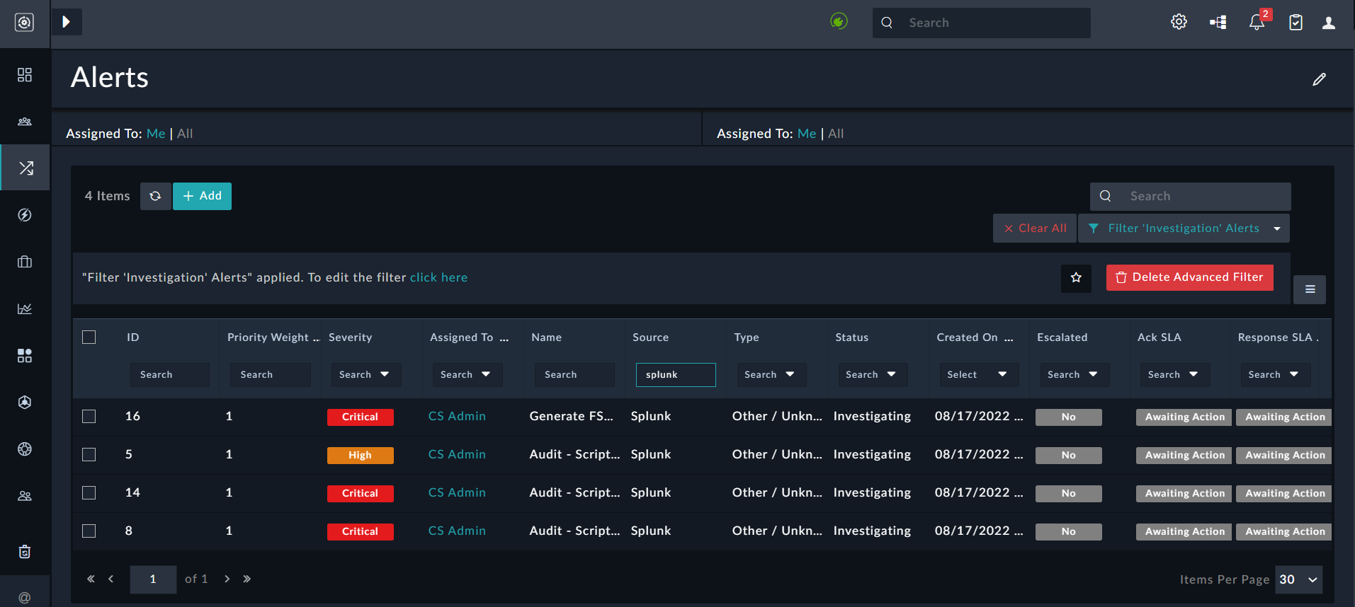 Grid displaying records filtered by both the advanced filter and the column filter